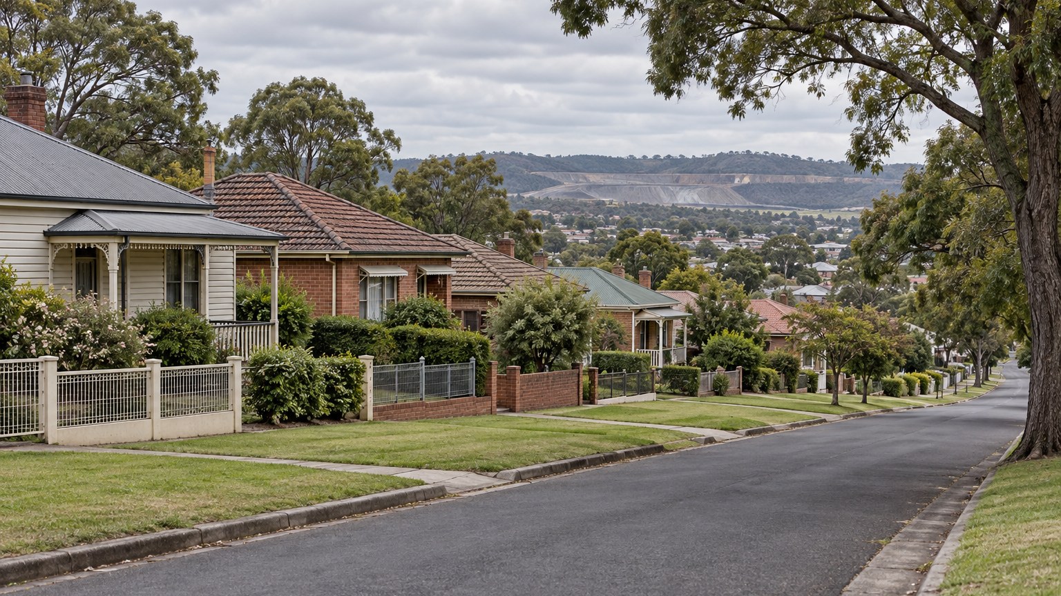 Older single-storey cottages on gently sloping suburban ground