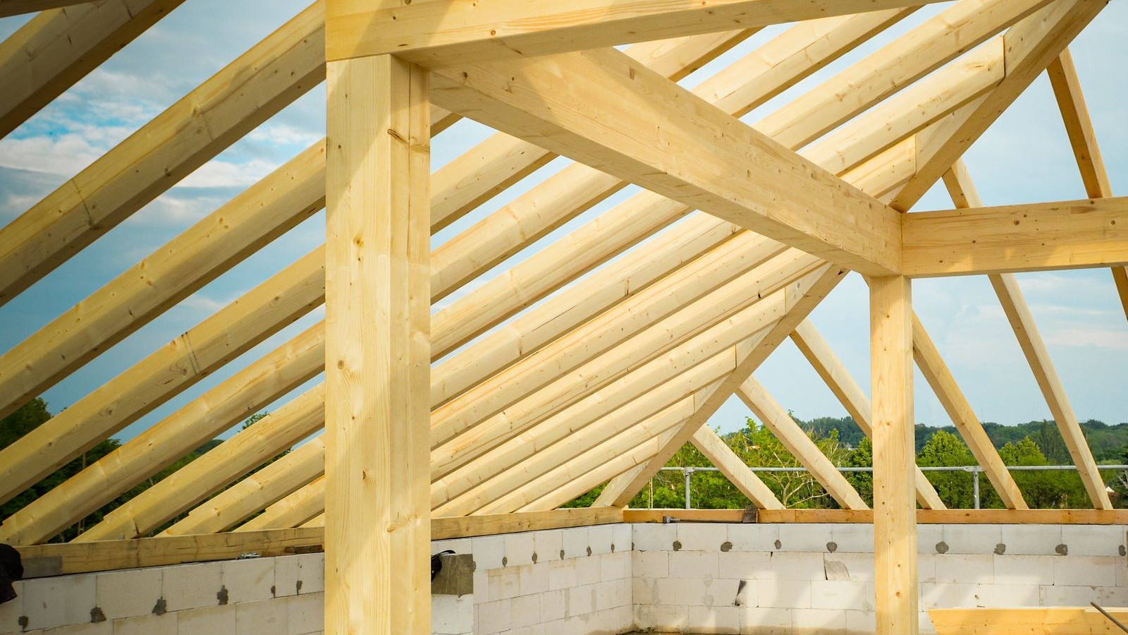Timber roof frame under construction